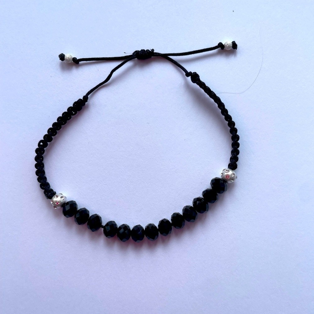 handmade macrame bracelets with swarovski stones and silver beads, adjustable